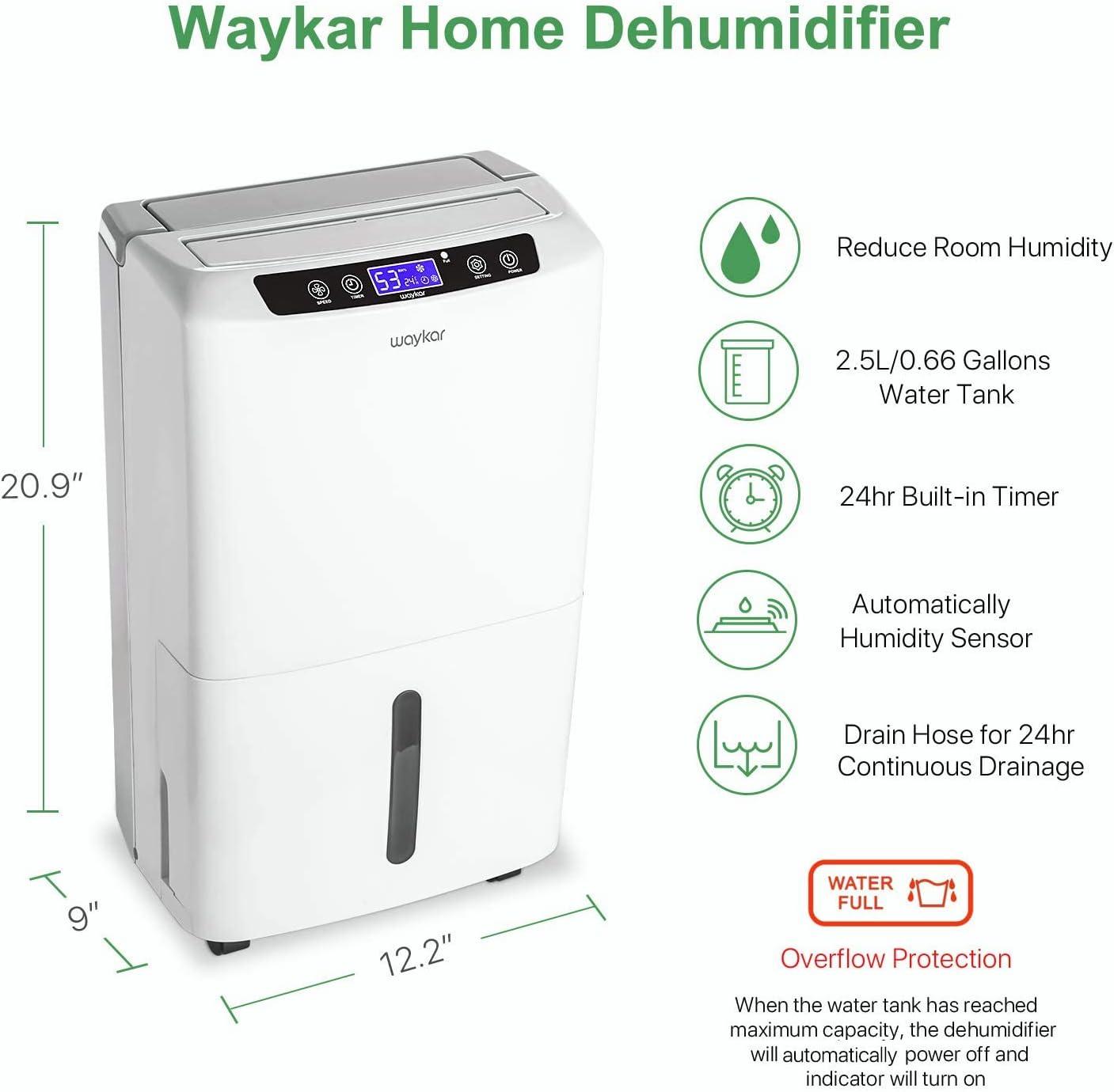 Waykar 2000 Sq. Ft White Portable Dehumidifier with Humidistat