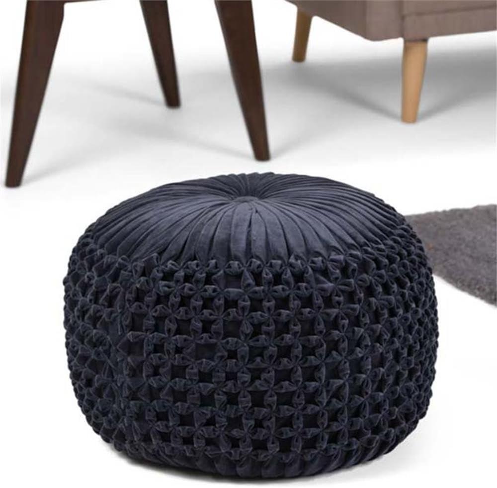 Simpli Home Renee 20"W Round Button-Tufted Velvet Pouf