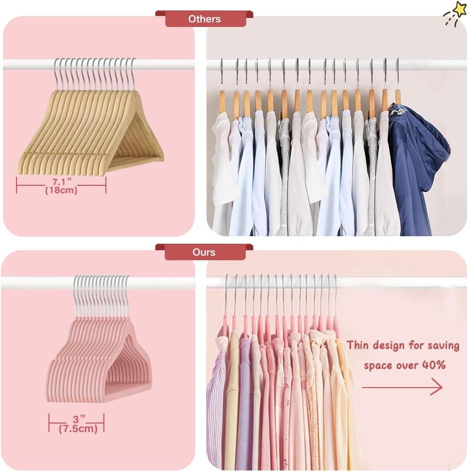 Juvale 50 Pack Pink Velvet Baby Clothes Hangers for Closet Storage, Children's Nursery, Kid's Closet, Slip-Resistant, 11 In