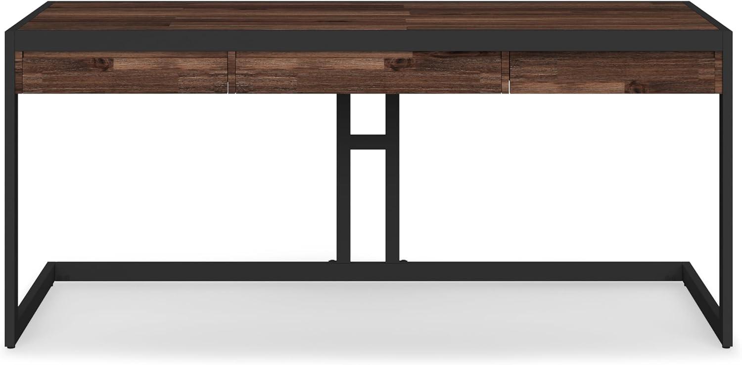 Erina SOLID ACACIA WOOD Modern 72"Wide Large Desk in Distressed Charcoal Brown