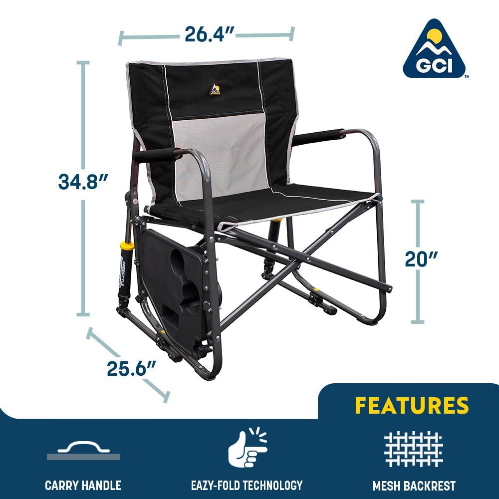 GCI Outdoor Freestyle Rocker XL with Side Table Oversized Rocking Camp Chair, Black