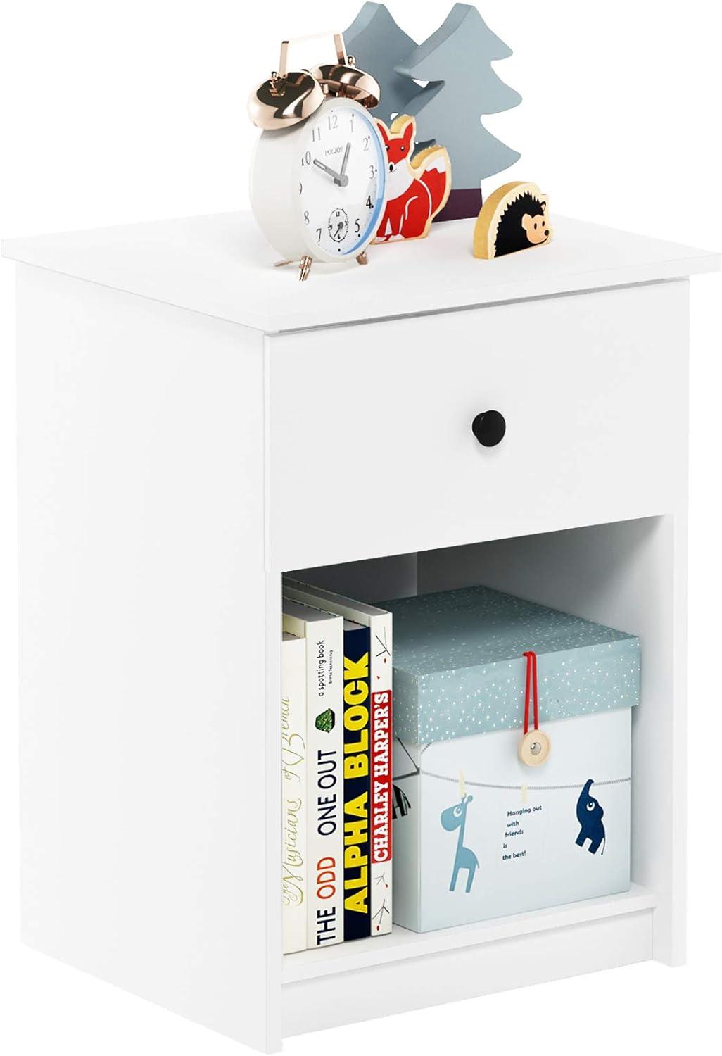 Lucca Contemporary White Nightstand with Storage Drawer