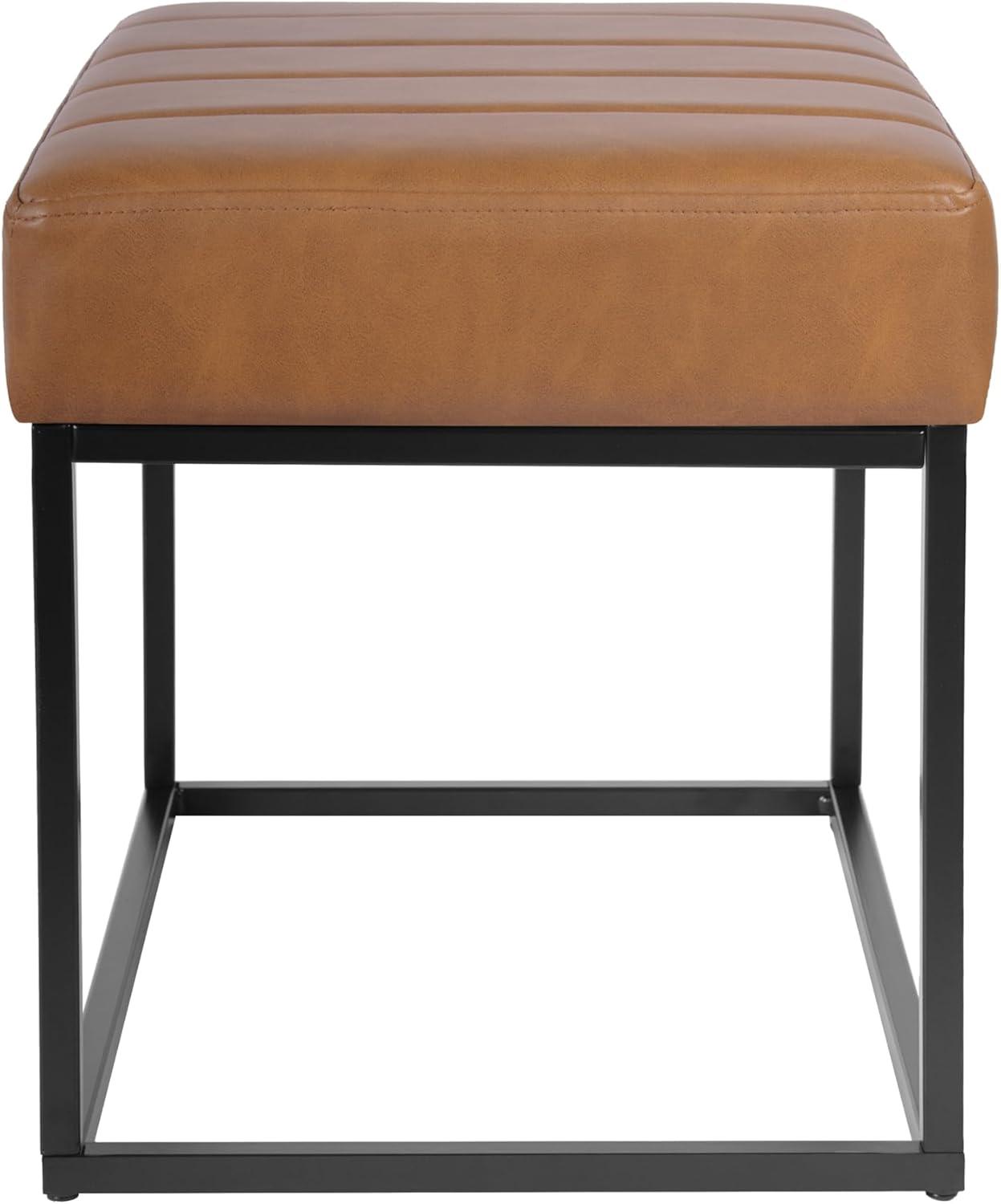 HomePop Theodore Channel Tufted Small Ottoman - Carmel Faux Leather