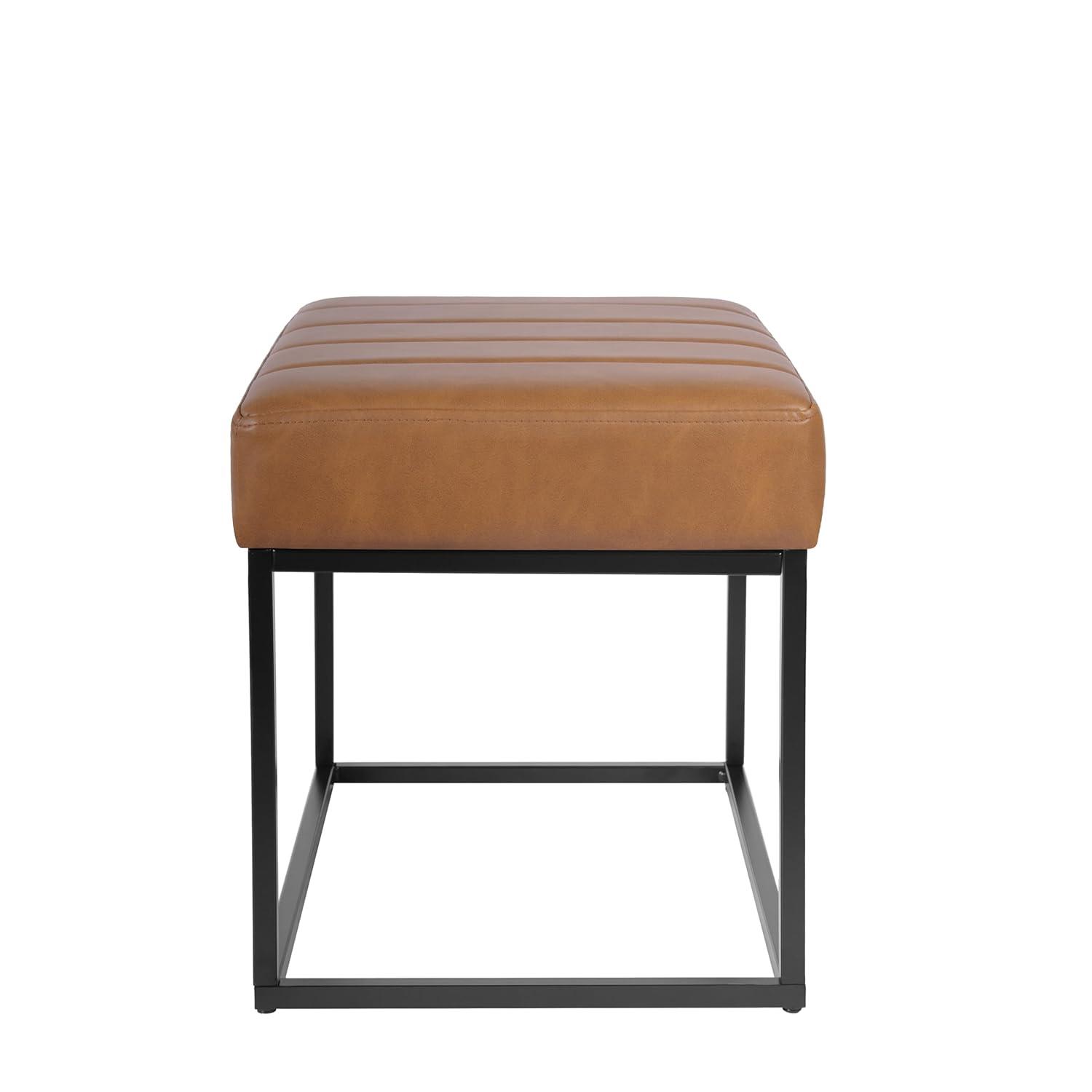 HomePop Theodore Channel Tufted Small Ottoman - Carmel Faux Leather