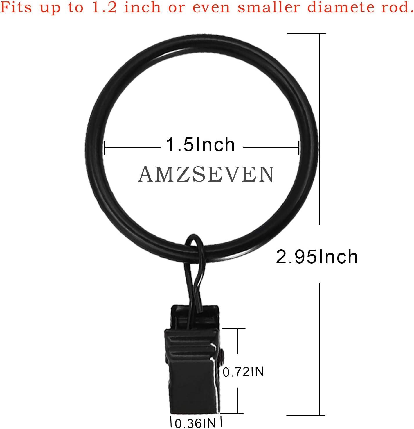 Black Metal Curtain Rings with Clips, 1.5 Inch Diameter, 40 Pack