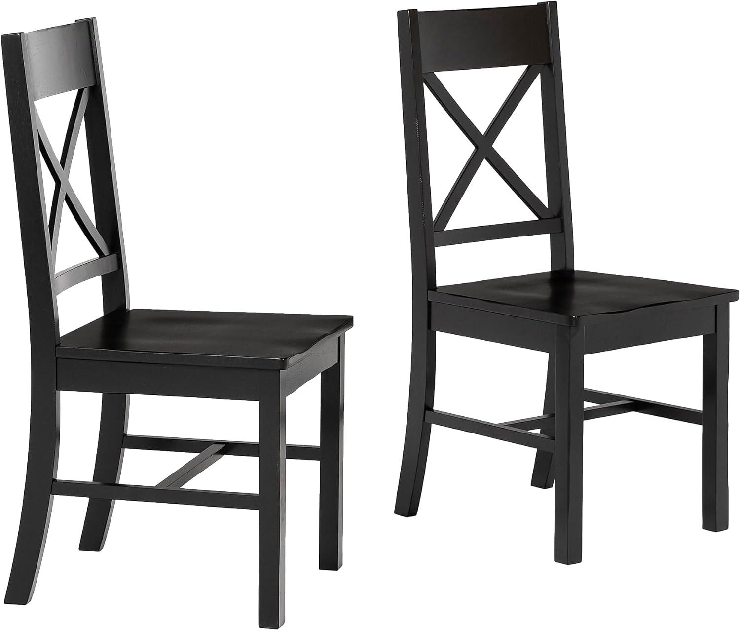 Elegant Black Wood Cross-Back Dining Chairs, Set of 2