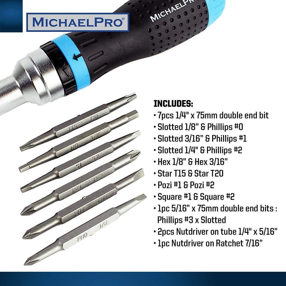 MichaelPro 19-in-1 Interchangeable Multi Bit Ratchet Screwdriver Set