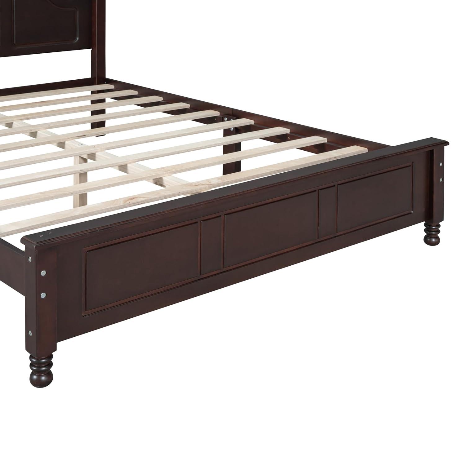 Queen Size Wood Platform Bed Frame,Retro Style Platform Bed Frame for Boys Girls Kids Adults Toddler with Wooden Slat Support,Dark Walnut