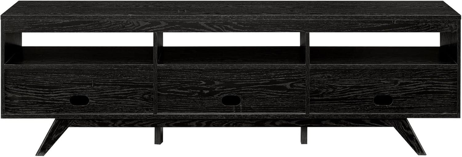 70" MCM Wood TV Stand with 3 Closed Storage and Open Storage - Black