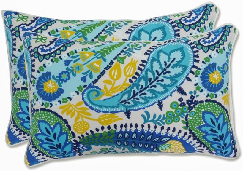 Amalia Paisley Blue and Green Rectangular Outdoor Throw Pillows Set