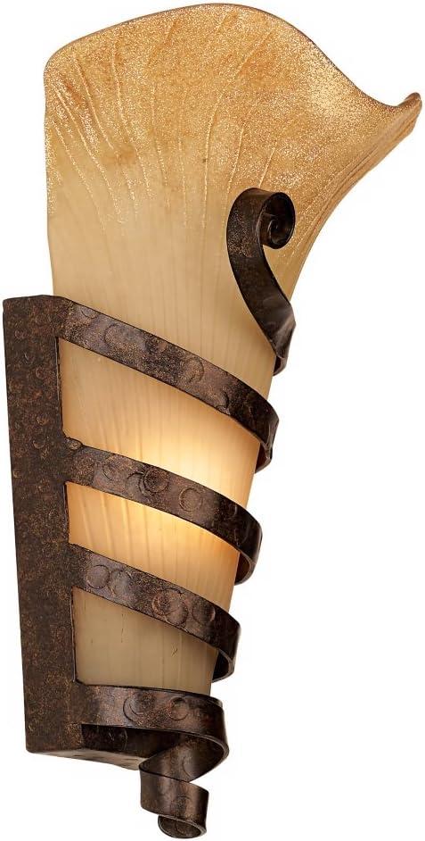 Franklin Iron Works Solara Rustic Wall Light Sconce Rust Iron Scroll Hardwire 10" Fixture Scavo Glass for Bedroom Bathroom Vanity Reading Living Room