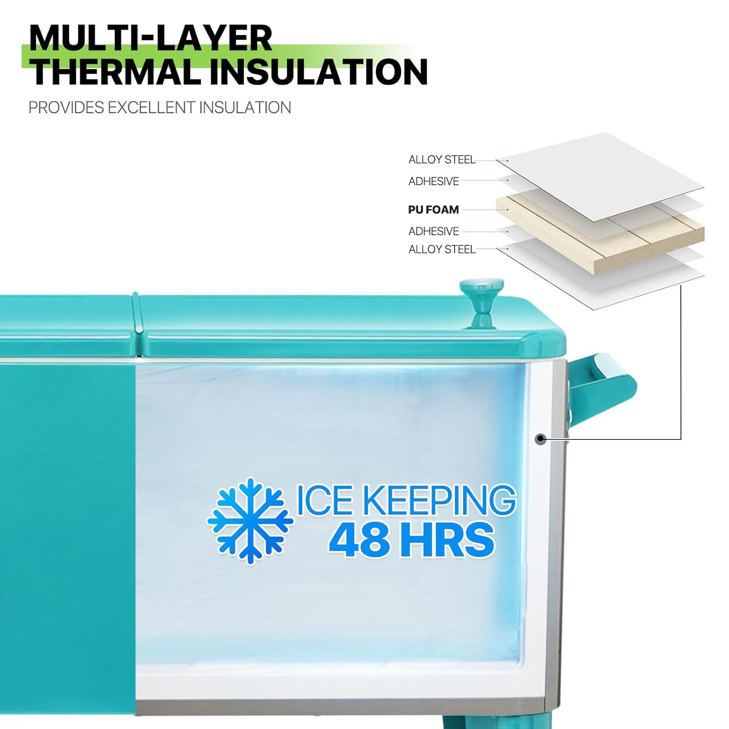 Bring Home Furniture Outdoor 80 Qt Rolling Cooler Cart, with Bottle Opener + Storage Shelf Camping Beverage Ice Chest