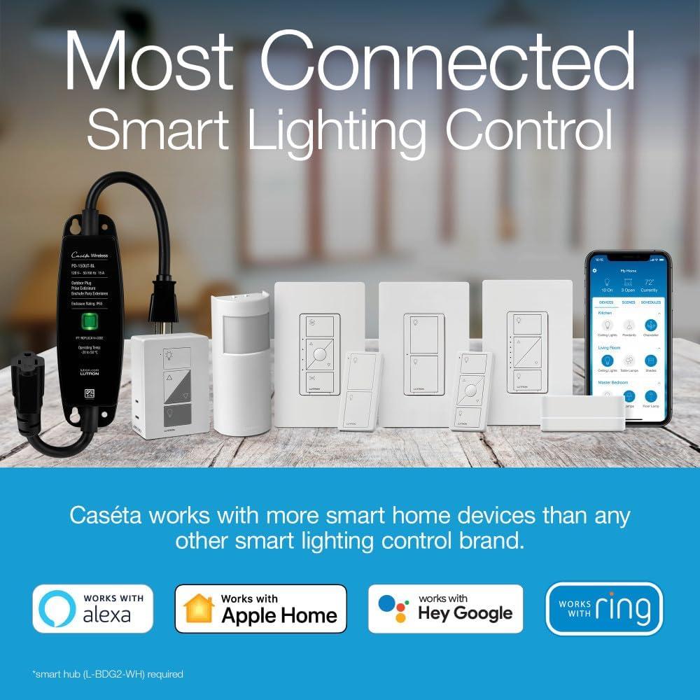 Lutron Caséta Wireless Smart Lighting Lamp Dimmer | PD-3PCL-WH