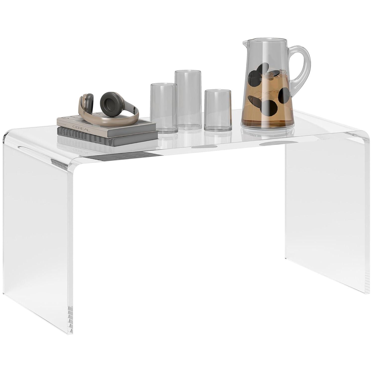 HOMCOM 32" Long Rectangle All Acrylic 15mm Thick Waterfall Coffee Table, Clear
