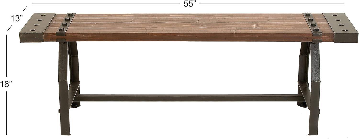 Williston Forge Rickey Wood Brown Bench with Black Metal Base and Studs