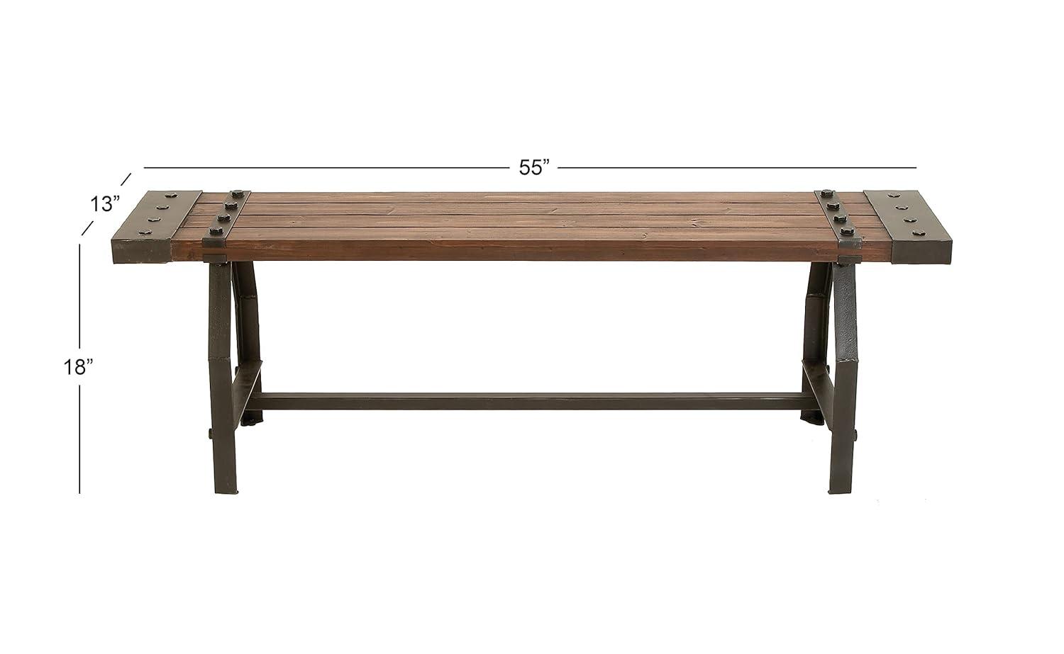 Williston Forge Rickey Wood Brown Bench with Black Metal Base and Studs