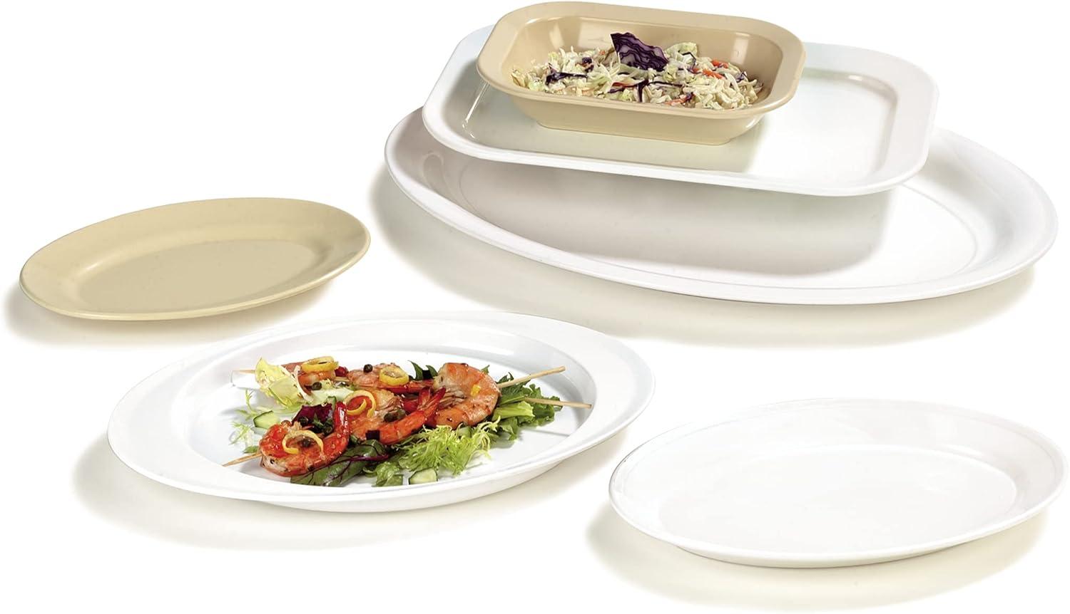Carlisle FoodService Products Plastic Oval Platter Oval Tray with Rim for Home and Restaurant, Plastic, 12 x 8.5 Inches, White, (Pack of 12)