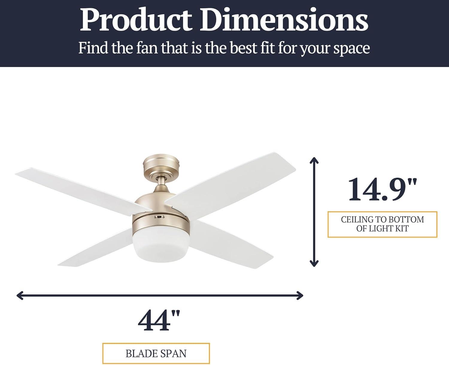 Prominence Home Atlas 44" Champagne Ceiling Fan with Light, Remote Control, 4 Blades & Reverse Airflow