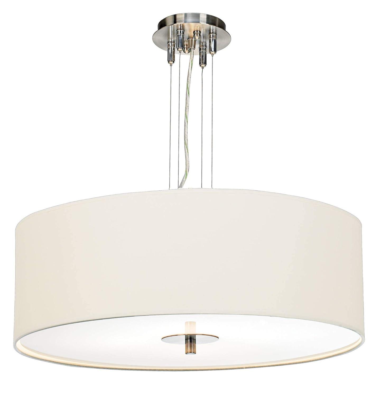 Possini Euro Design Brushed Nickel Pendant Chandelier 24" Wide Modern White Canvas Drum Shade 4-Light Fixture for Dining Room House Kitchen Island