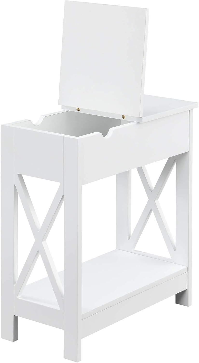 Oxford Flip Top End Table with Charging Station, White