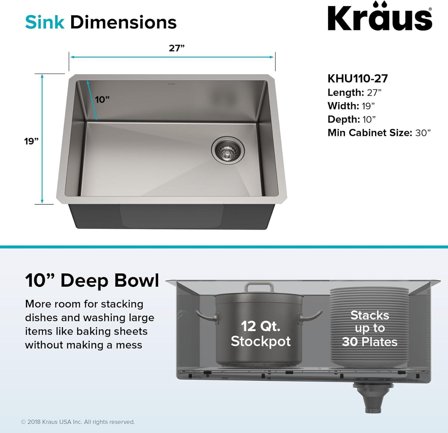 27-Inch Stainless Steel Undermount Single Bowl Kitchen Sink