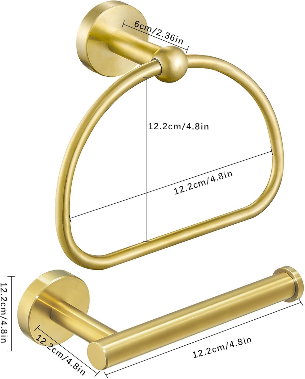 Chihod Toilet Paper Holder & Towel Ring Brushed Gold Hand Towel Holder 2-Pieces Bathroom Accessories Towel Rack Wall Mounted Bathroom Hardware Set Stainless Steel C38