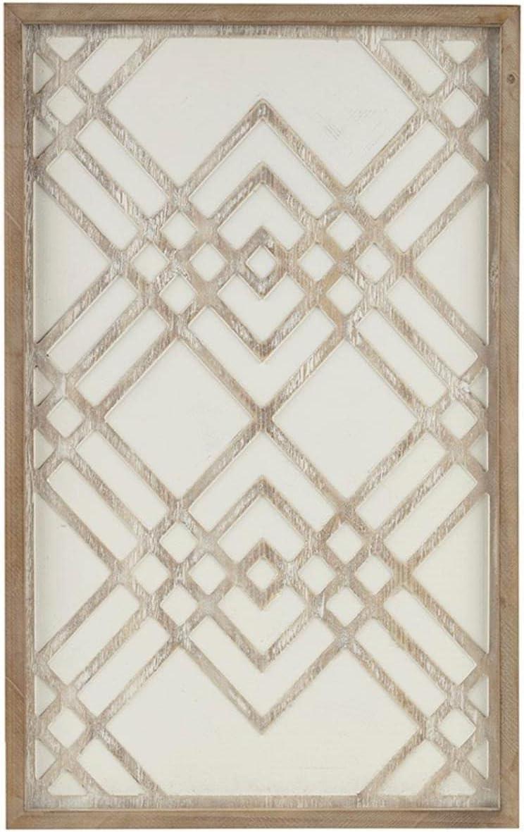 Natural White Geometric Carved Wood Panel Wall Decor