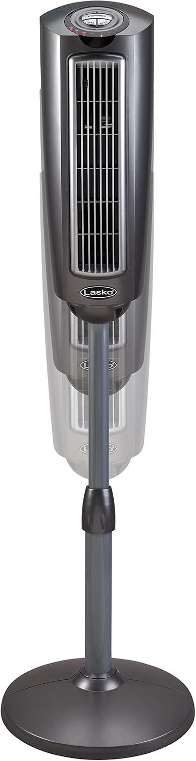 Lasko 52″ Adjustable Oscillating Pedestal Tower Fan with Timer and Remote, Gray, 2535, New