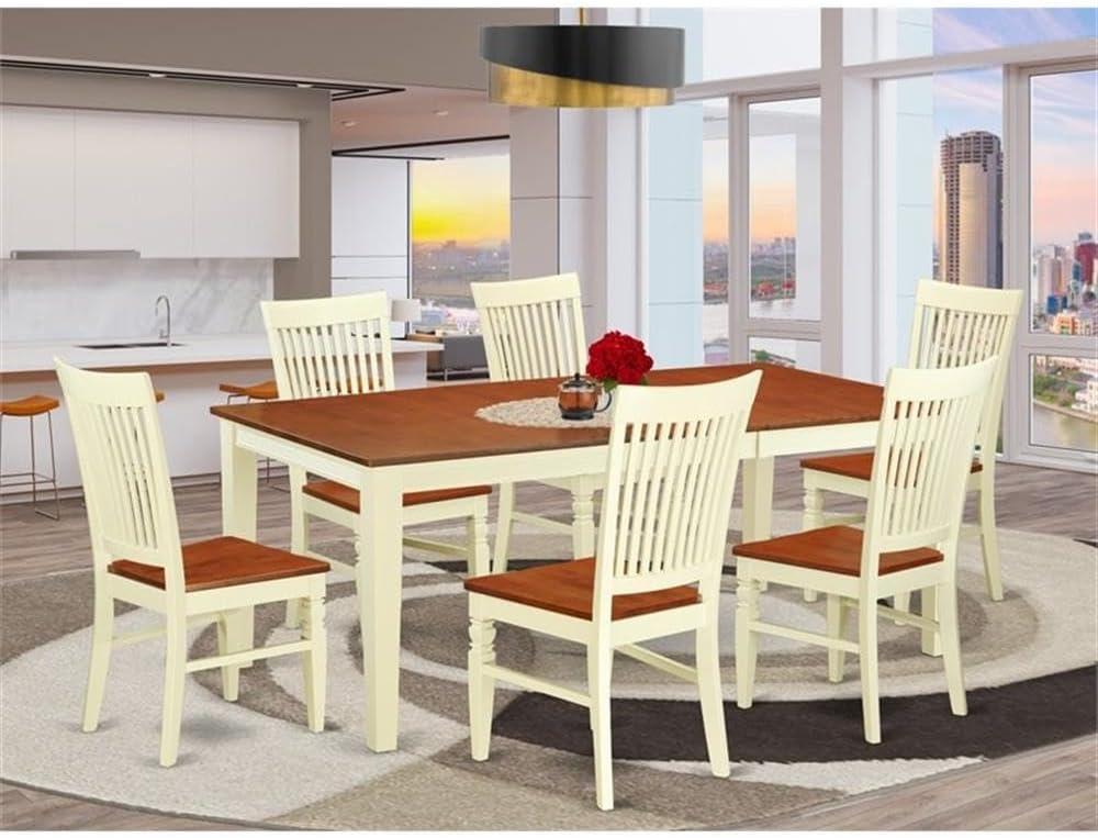 East West Furniture Quincy 7-piece Wood Dining Set in Buttermilk/Cherry