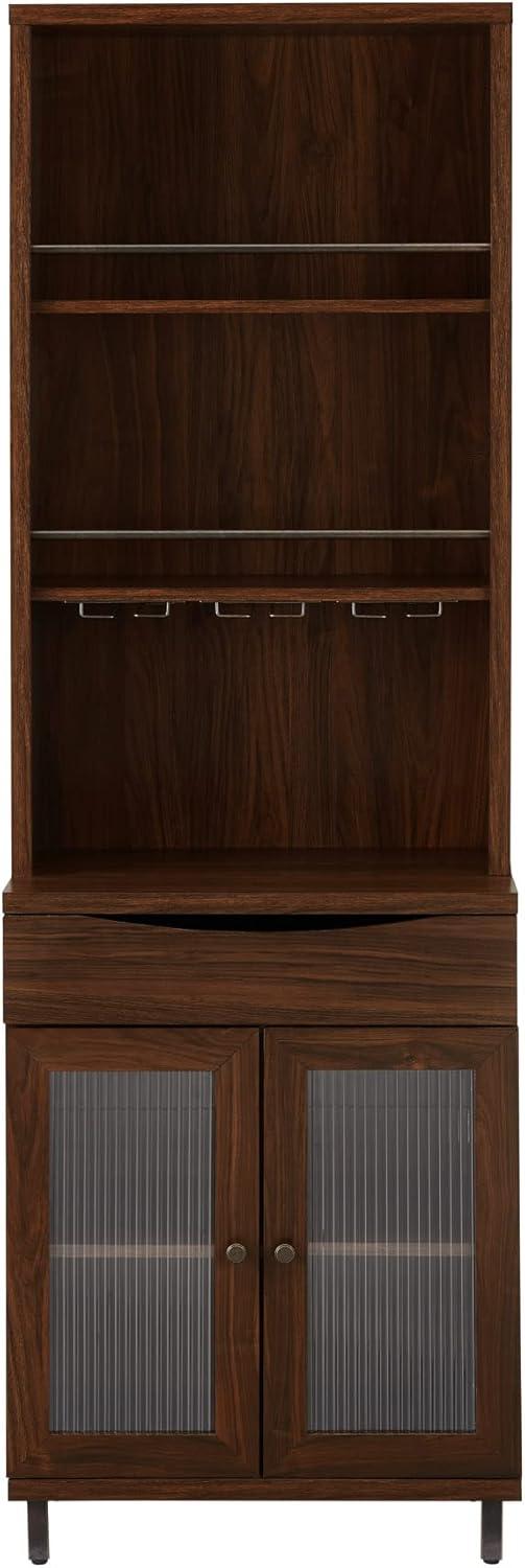 Modern Dark Walnut 72" Wine Storage Hutch with Glass Doors