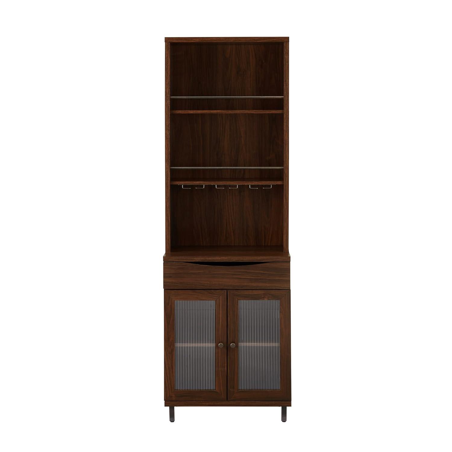 Walker Edison 72” Contemporary Wine Storage Hutch Bar Cabinet, Dark Walnut
