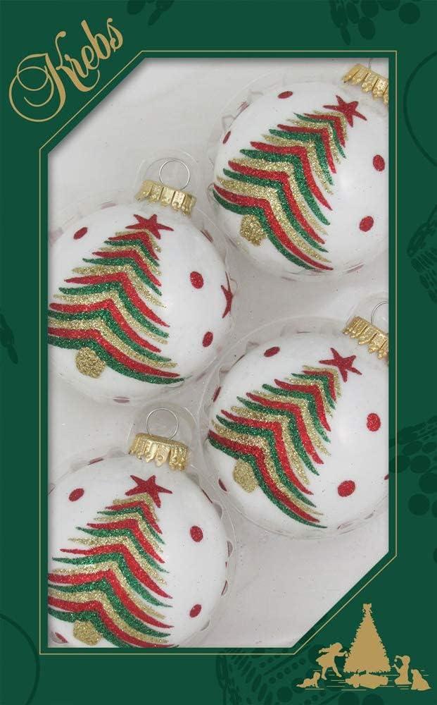 Porcelain White Glass Christmas Tree Ornaments Set with Glitter