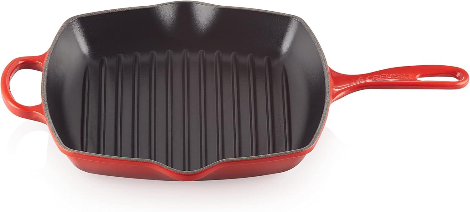 Cerise Red Enameled Cast Iron Square Skillet Grill