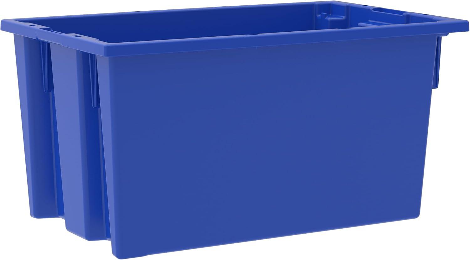 Blue 18-Inch Plastic Nest and Stack Storage Tote