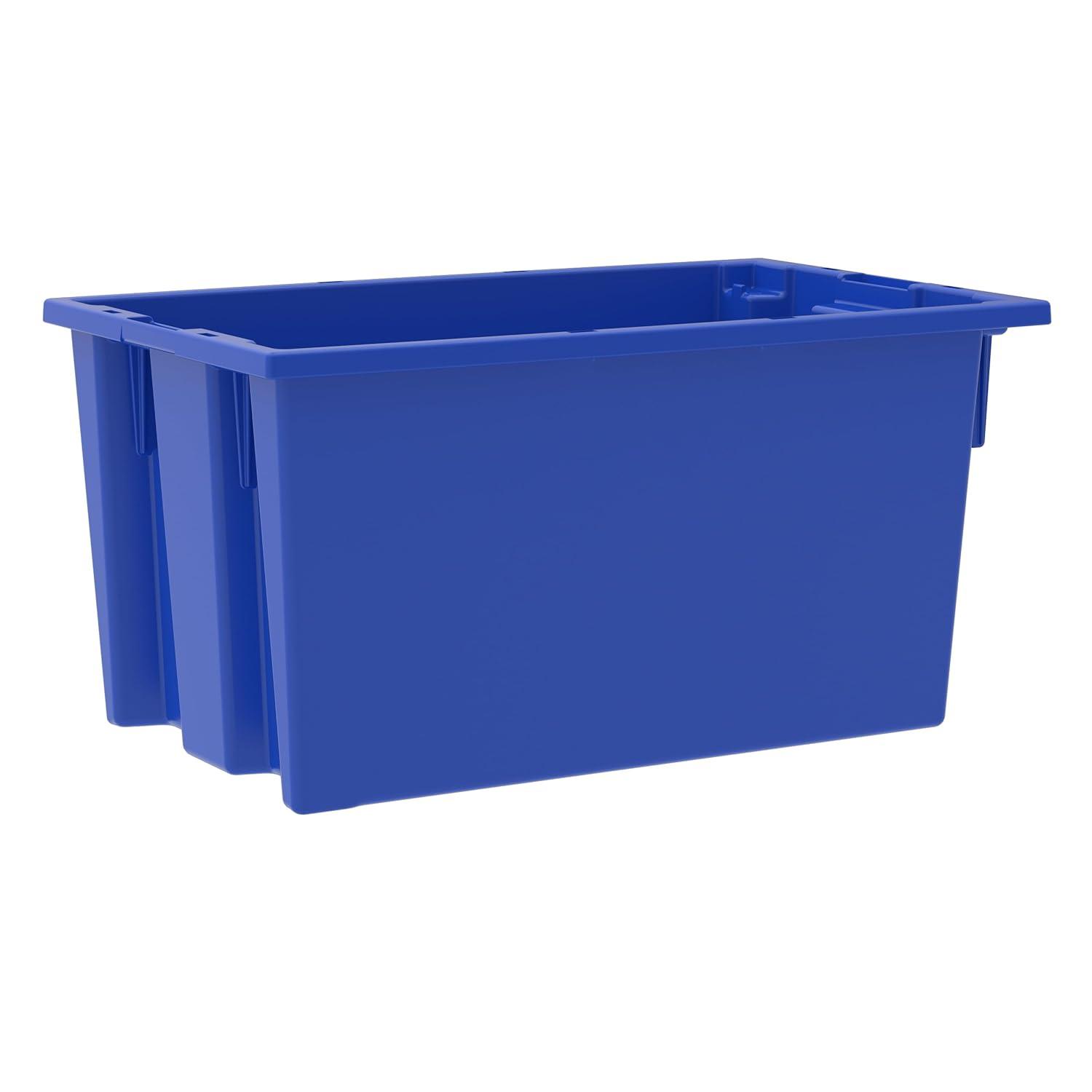 Blue 18-Inch Plastic Nest and Stack Storage Tote