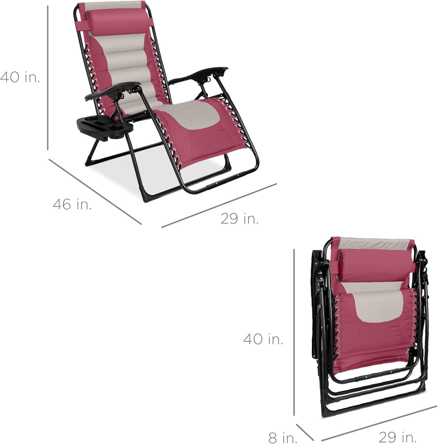 Danny-James Oversized Padded Zero Gravity Chair, Folding Outdoor Patio Recliner w/ Side Tray