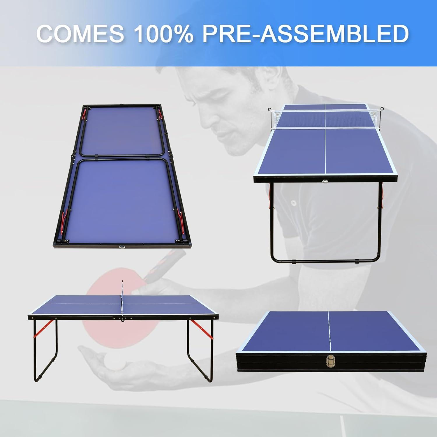 Sesslife 4.5ft Table Tennis Table, Portable & Foldable Ping Pong Table Set, Indoor/Outdoor Game Table with Net, 2 Table Tennis Paddles and 3 Balls