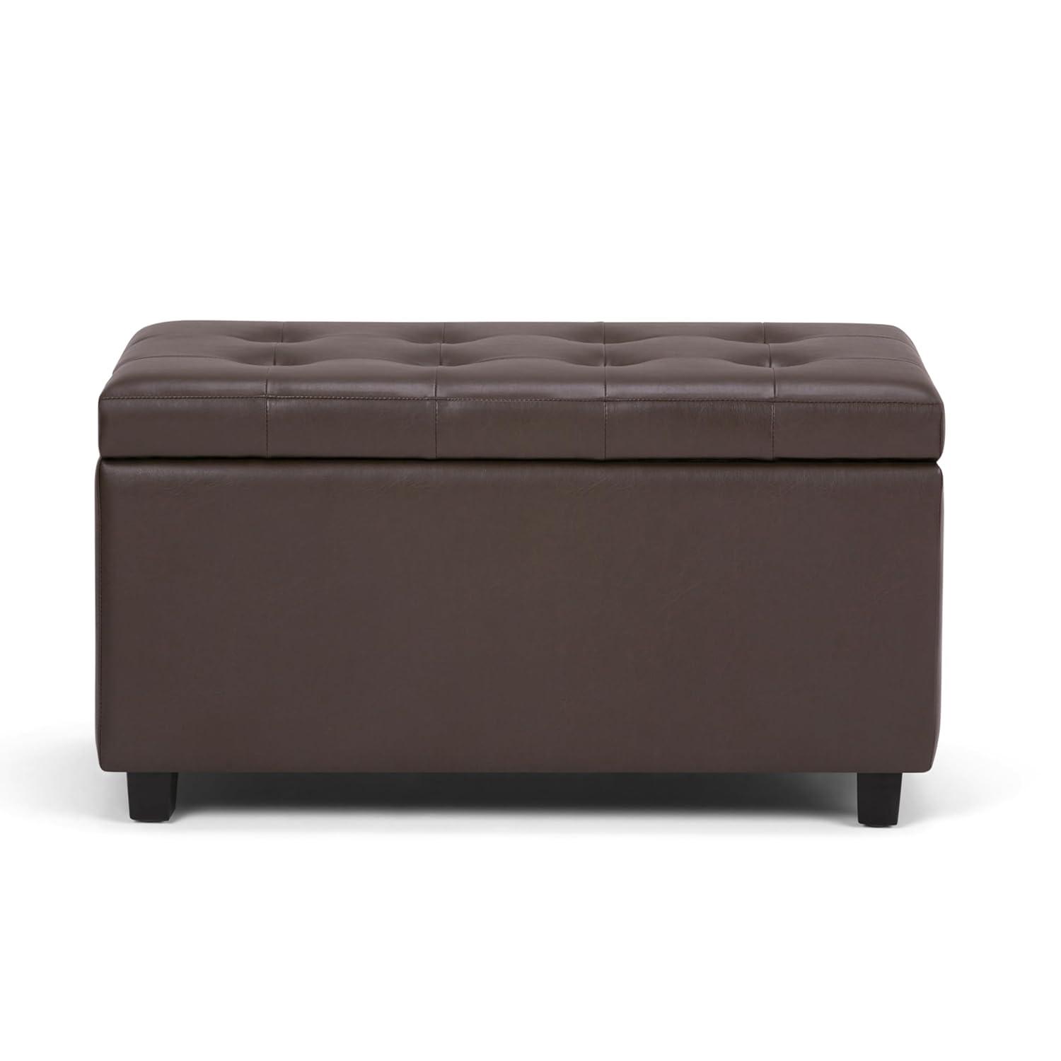 Simpli Home Cosmopolitan 34"W Upholstered Storage Ottoman with Tufted Design and Large Interior Storage
