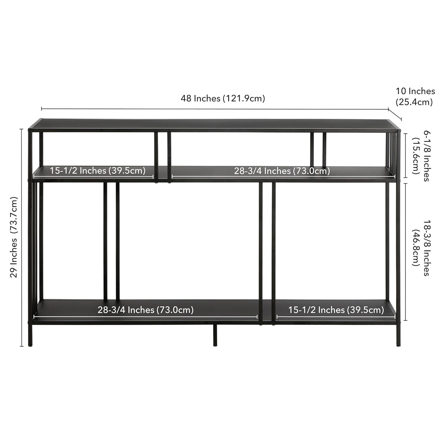 Evelyn&Zoe Cortland 48" Wide Rectangular Console Table with Metal Shelves, Blackened Bronze