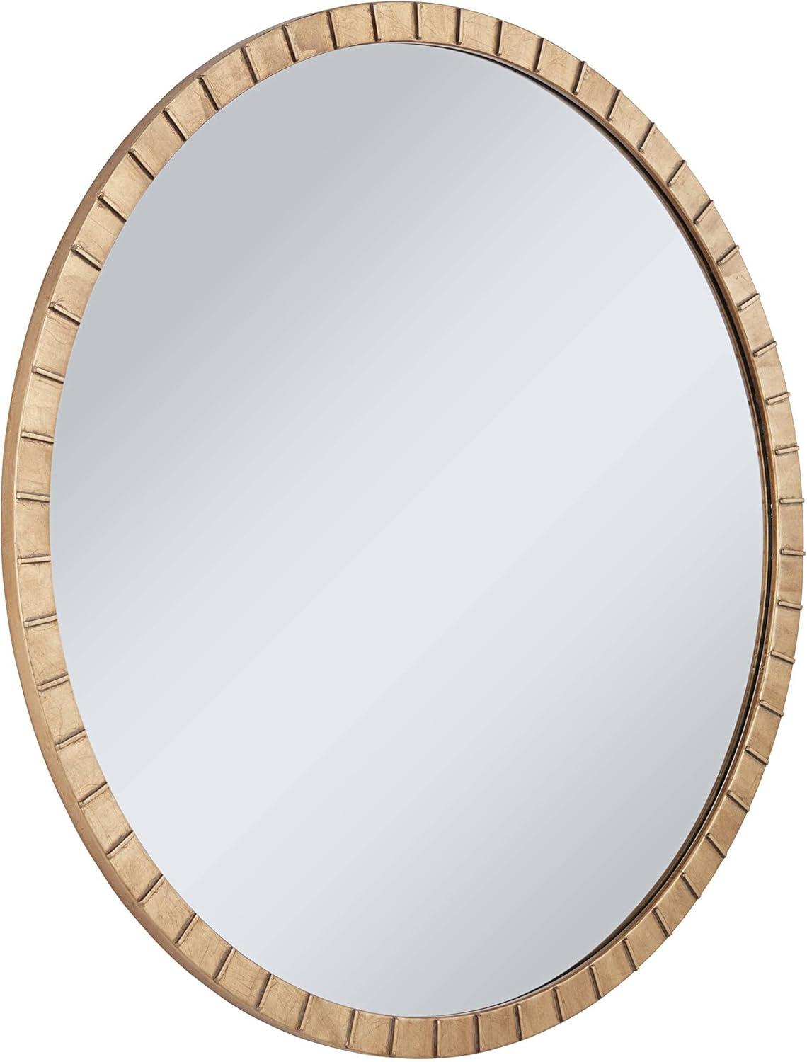 Uttermost Gracia Round Vanity Decorative Wall Mirror Modern Warm Gold Leaf Tiled Iron Frame 34" Wide for Bathroom Bedroom Living Room Home Office