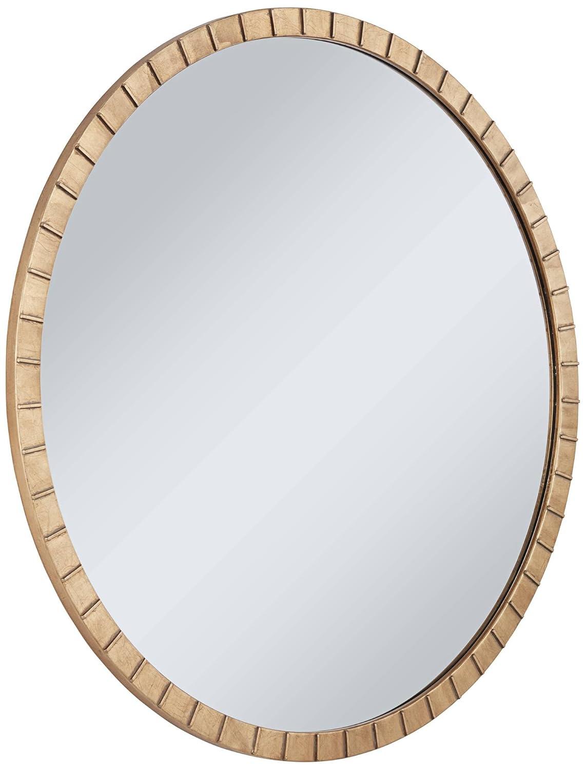 Uttermost Gracia Round Vanity Decorative Wall Mirror Modern Warm Gold Leaf Tiled Iron Frame 34" Wide for Bathroom Bedroom Living Room Home Office