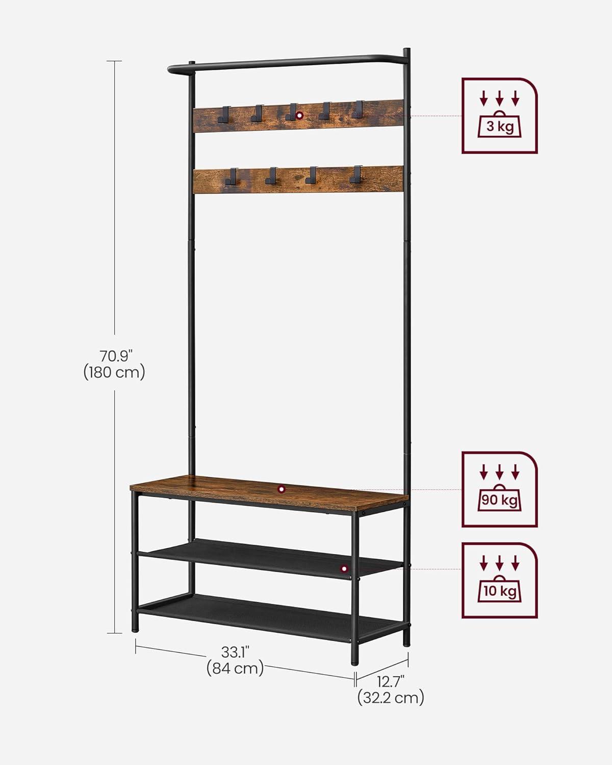 Industrial Hall Tree with Bench and Shoe Storage