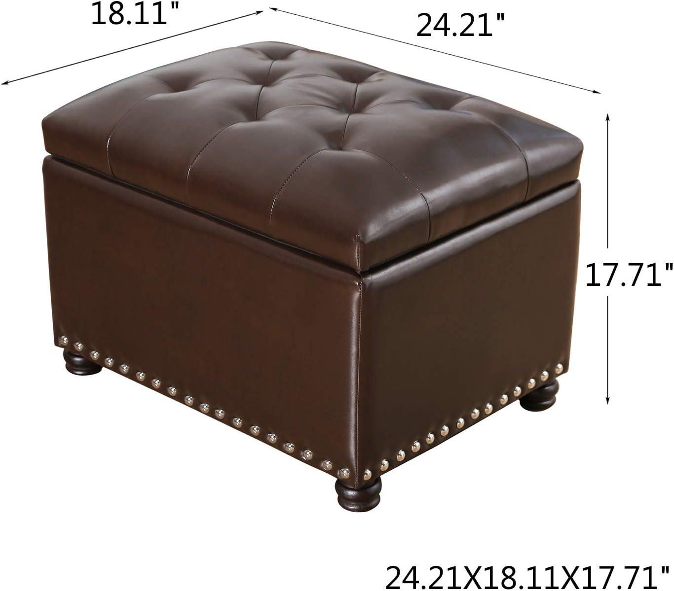 Homebeez Leather Storage Ottoman Folding Upholstered Foot Rest Stool,18 inch Footstool Bench for Bedroom Hallway