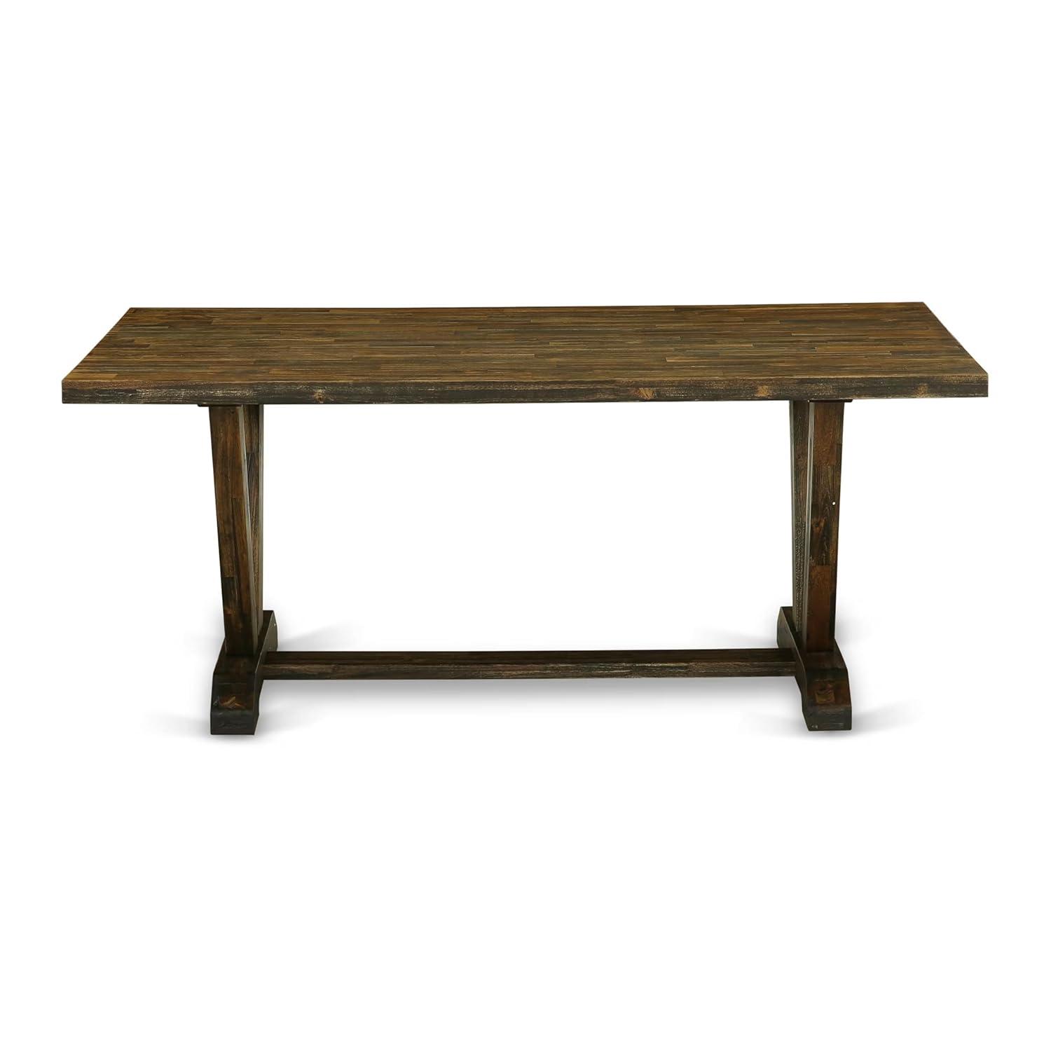 V777MZN32-9- Dinner Table and 8 Light Beige Chairs - Distressed Jacobean Finish