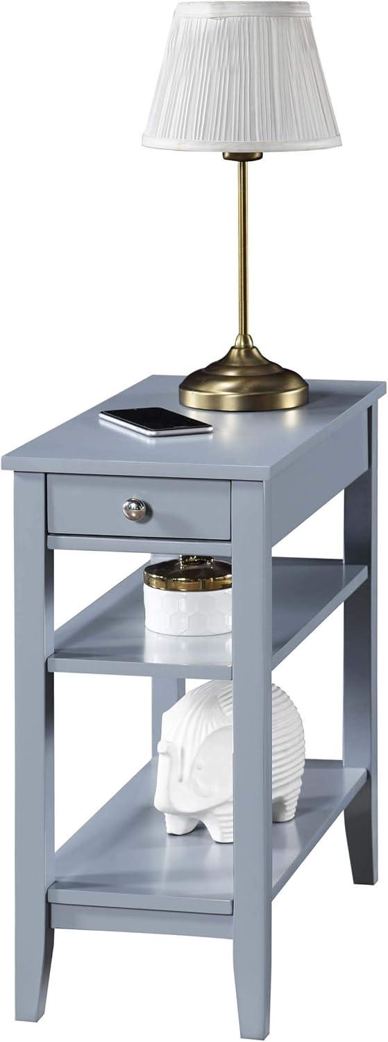 Gray Wood Rectangular Accent Table with Drawer and Shelves