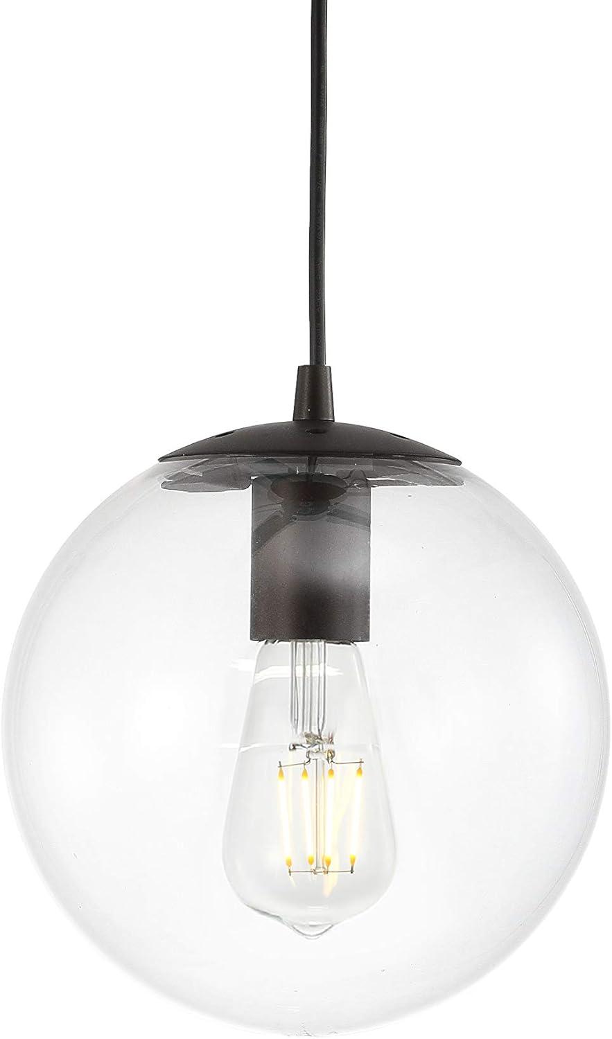 Bleecker 7.75" Metal/Glass Globe LED Pendant, Clear/Oil Rubbed Bronze