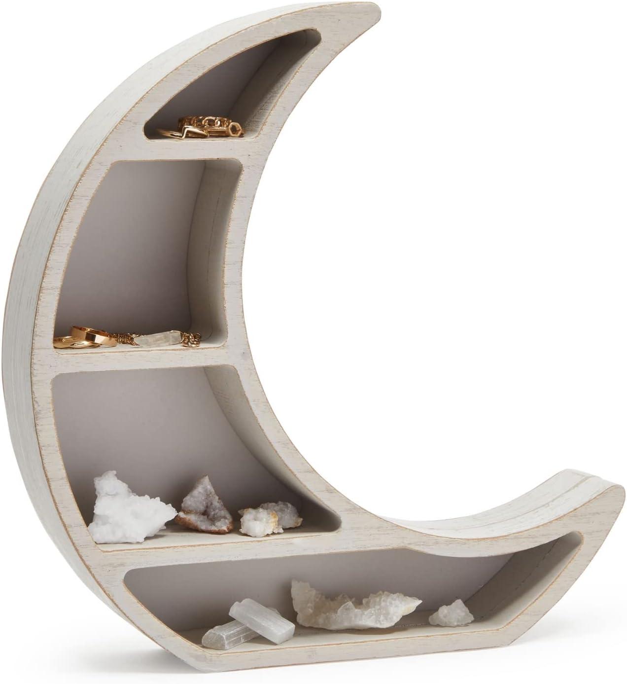 Farmlyn Creek Wooden Shelf Display for Rustic Home Decor, Crescent Moon (10 x 10.2 x 2 in)