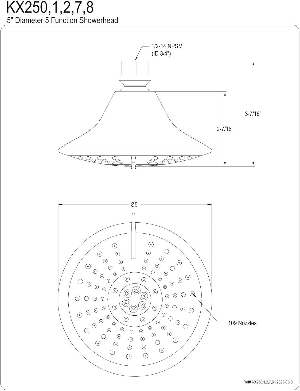 Kingston Brass Shower Scape 5-Inch Round 5-Function ABS Shower Head