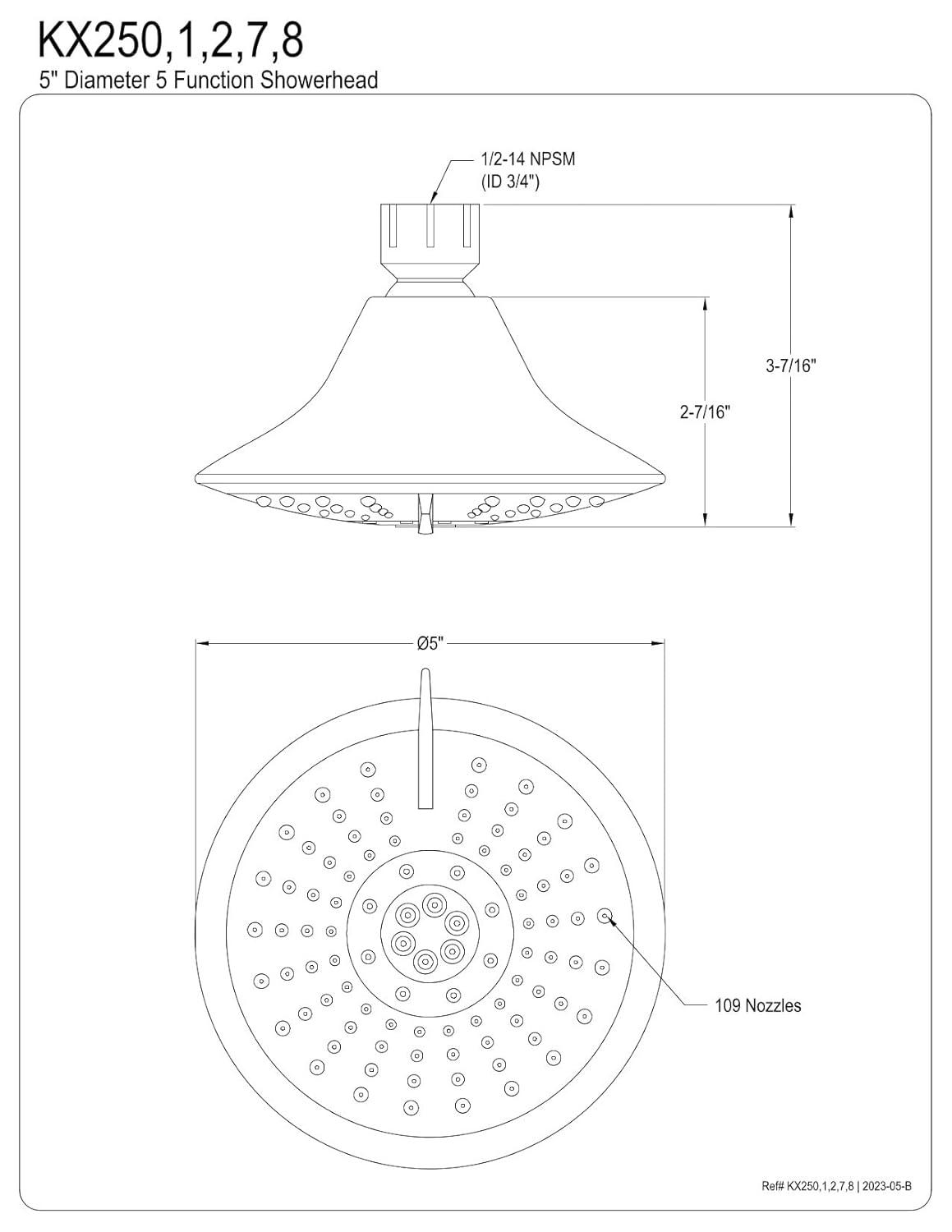 Kingston Brass Shower Scape 5-Inch Round 5-Function ABS Shower Head