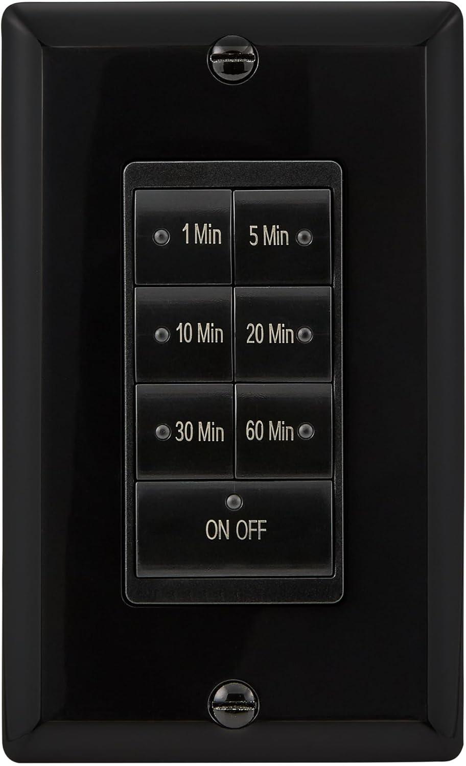 Maxxima 1875 Watt 7 Button Countdown Timer Switch - Maximum 60 Minute Delay, 1/2 HP Perfect for Bathroom Exhaust Fans, Indoor Automated Lighting, LED Indicatior Lights, Black, Wall Plate Included